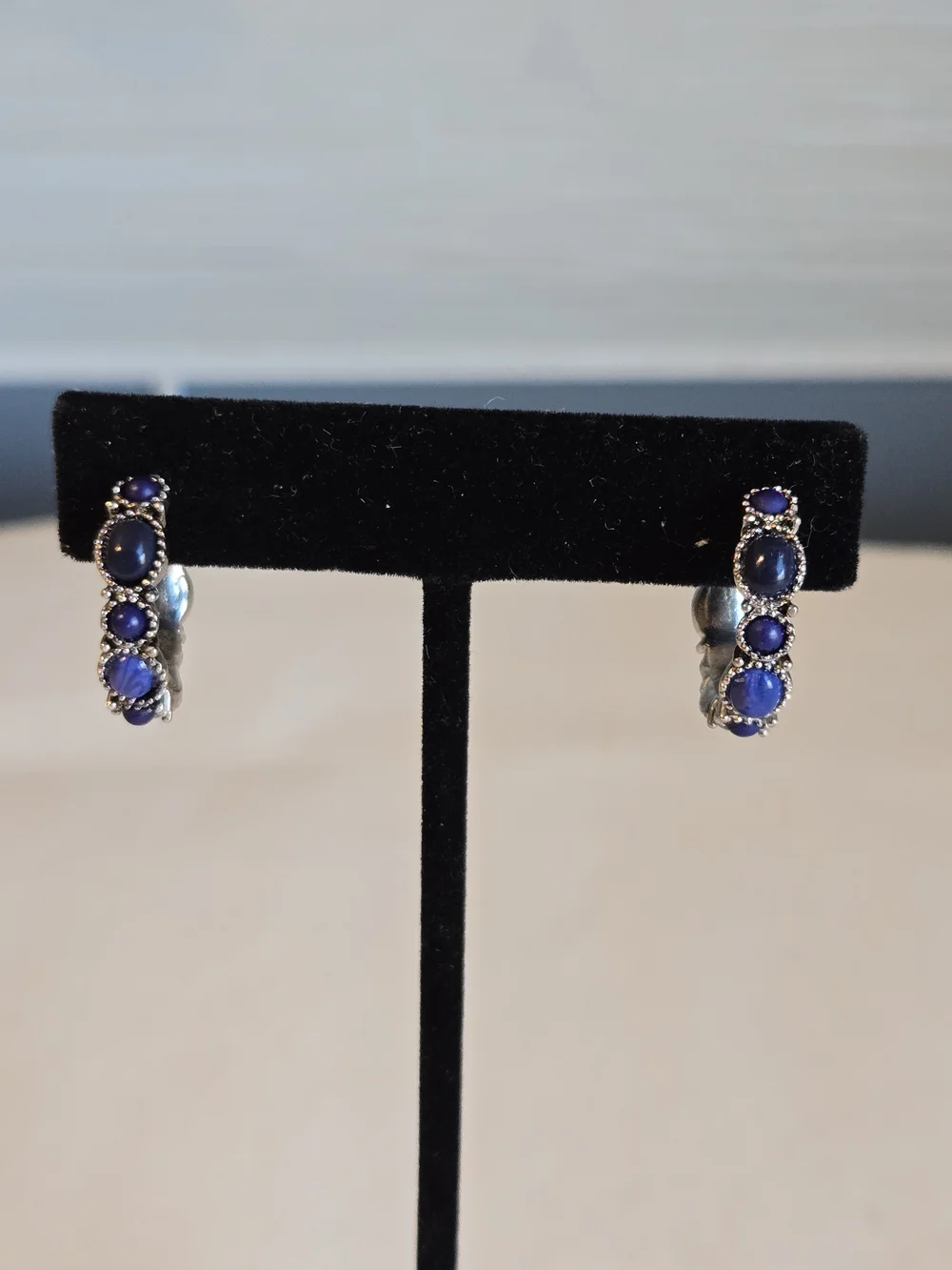 Chaps Silver-Tone Hoop Earrings with Blue Cabochons